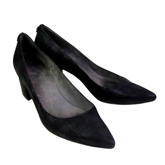 Stuart Weitzman BLACK REAL LEATHER POINTED MID HEEL CLASSIC PUMP SHOES Sz 9.5 - Picture 7 of 13